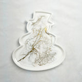 Hand-poured resin and ceramic snowman tray with shimmering resin swirls in Northern Lights color