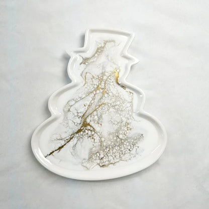 Resin Ceramic Snowman Tray with a tree design on a white background