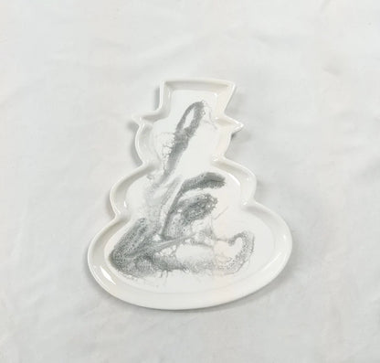 White Resin Ceramic Snowman Tray on a light gray background