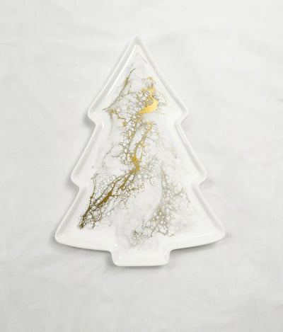 Tree-shaped ceramic tray with hand-poured resin design in Northern Lights color