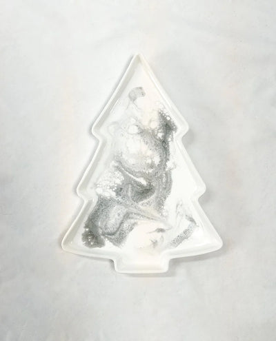 Tree-shaped ceramic tray with hand-poured resin design in Northern Lights color