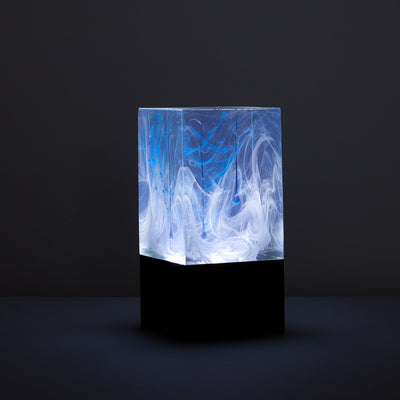 Handcrafted resin table lamp with black walnut base and dimmable LED bulb