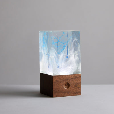 Handcrafted resin table lamp with black walnut base and dimmable LED bulb