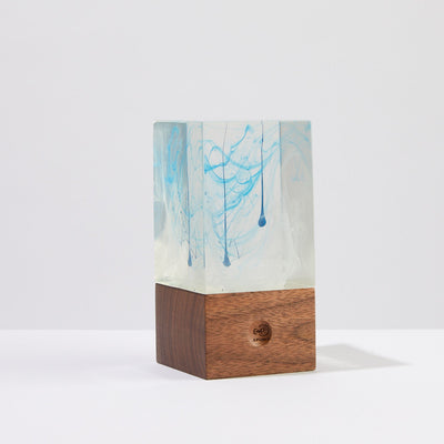 Handcrafted resin table lamp with black walnut base and dimmable LED bulb