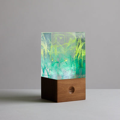 Handcrafted resin table lamp with black walnut base and dimmable LED bulb