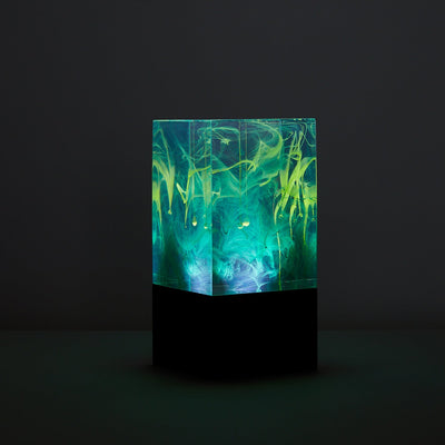Handcrafted resin table lamp with black walnut base and dimmable LED bulb