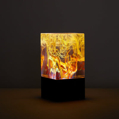 Handcrafted resin table lamp with black walnut base and dimmable LED bulb