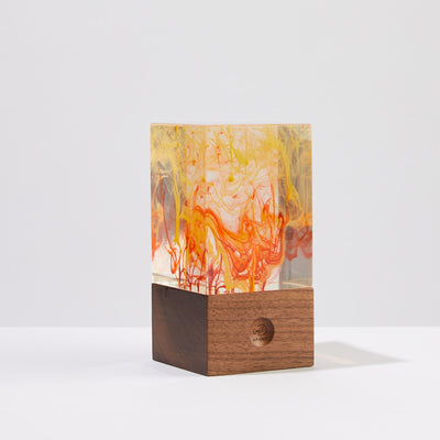 Handcrafted resin table lamp with black walnut base and dimmable LED bulb