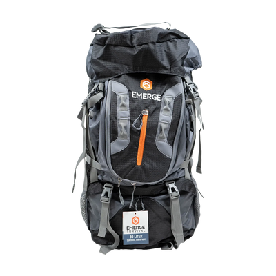 80L Survival Backpack - The Ranger in dark gray showing front and side views
