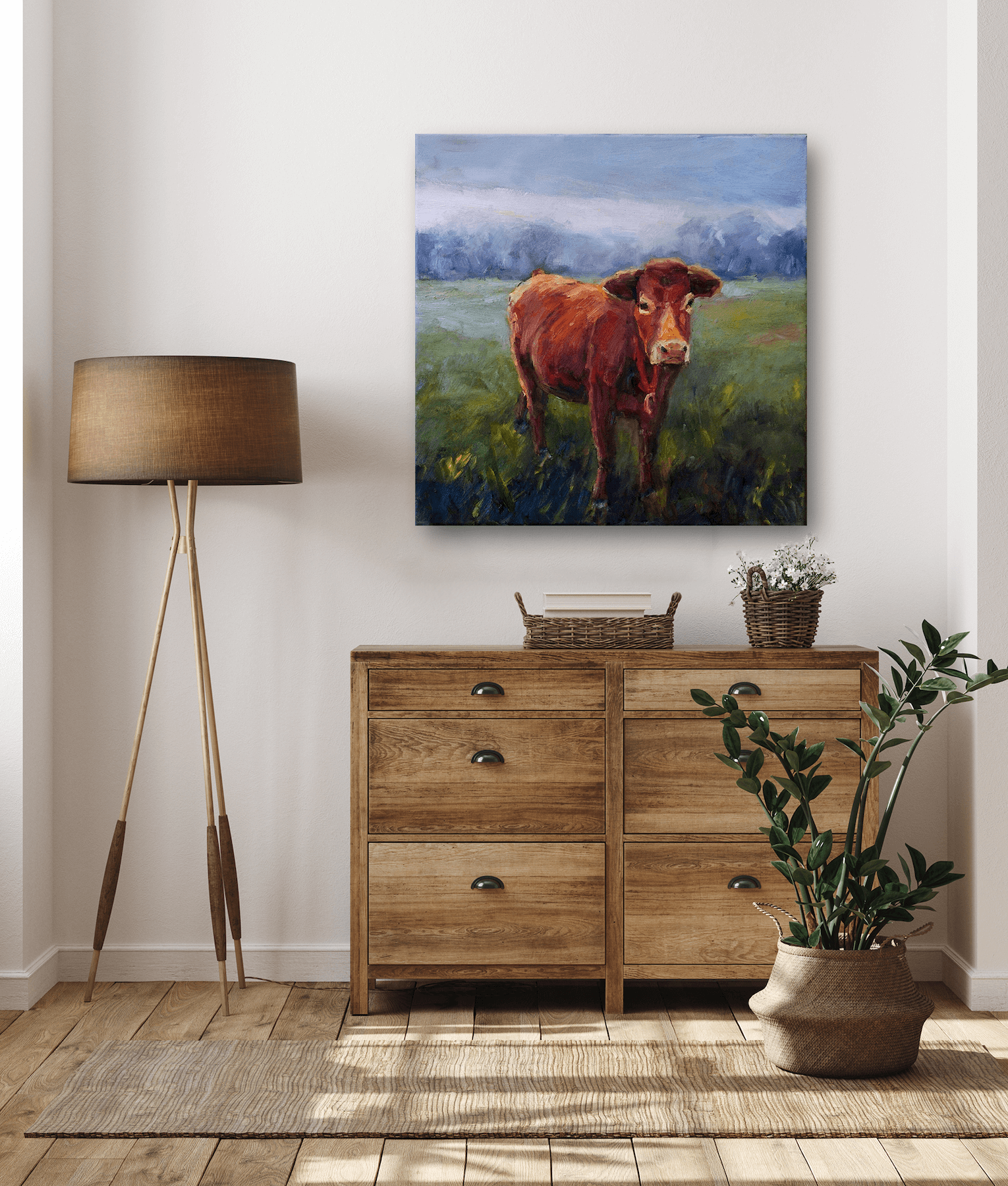 Red Cow Bell Artist Enhanced Canvas Print by John Beard Collection - product image 2 for Resin Society