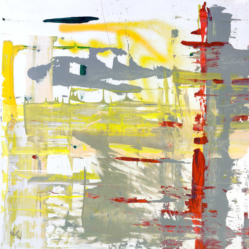 Red Yellow Gray Abstract Artist Enhanced Canvas Print by John Beard Collection - main product image for Resin Society