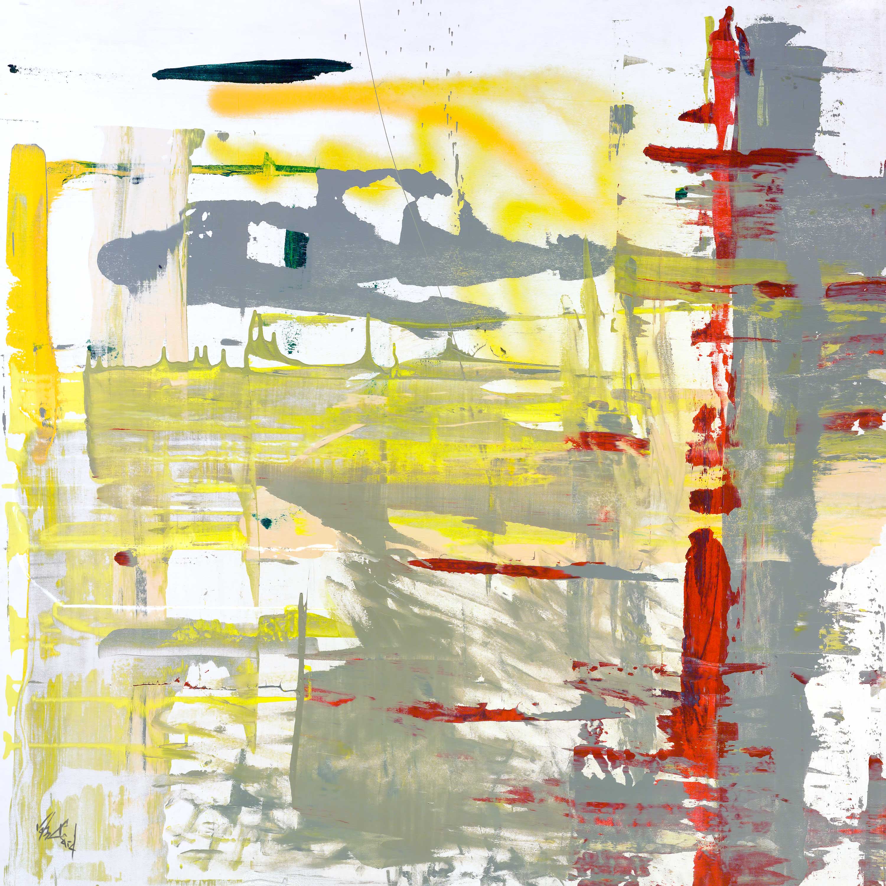 Red Yellow Gray Abstract Artist Enhanced Canvas Print by John Beard Collection - main product image for Resin Society