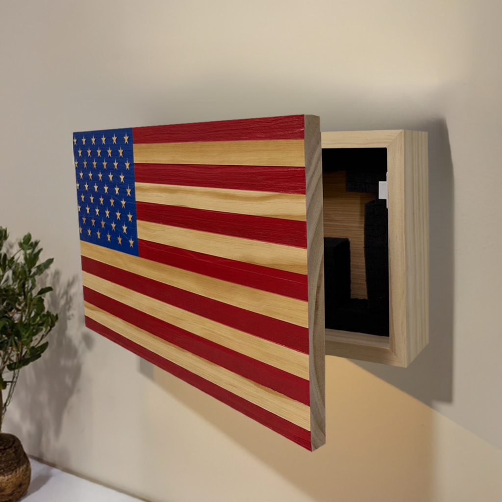 American Flag Decorative & Secure Wall-Mounted Gun Cabinet (Red & Blue) by Bellewood Designs - product image 2 for Resin Society
