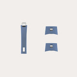 Set of three blue resin handles including one long, straight handle with a rectangular cutout and two shorter curved handles with metal mounting squares.