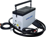Herolaser 100W Portable Laser Cleaning Machine handheld tool displaying laser cleaning in action on metal surface