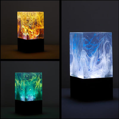 Handcrafted resin table lamp with black walnut base and dimmable LED bulb