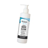 White plastic pump bottle of Promise epoxy Resin Quick Clean with blue and black label, angled against white background.