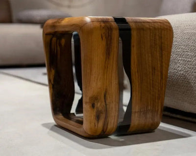 Handcrafted Resin Side Magazine Table Stool made from wood with a modern minimalist design