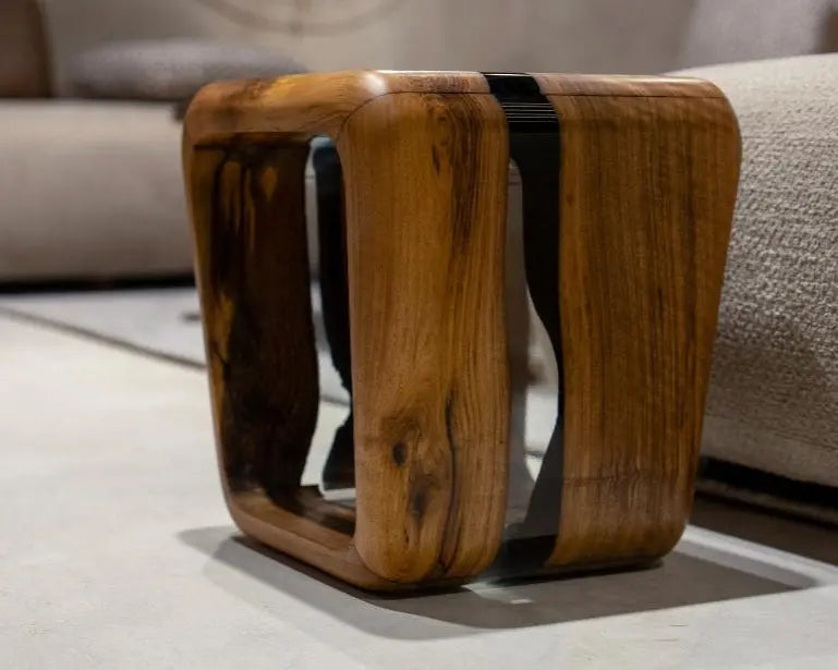 Handcrafted Resin Side Magazine Table Stool made from wood with a modern minimalist design