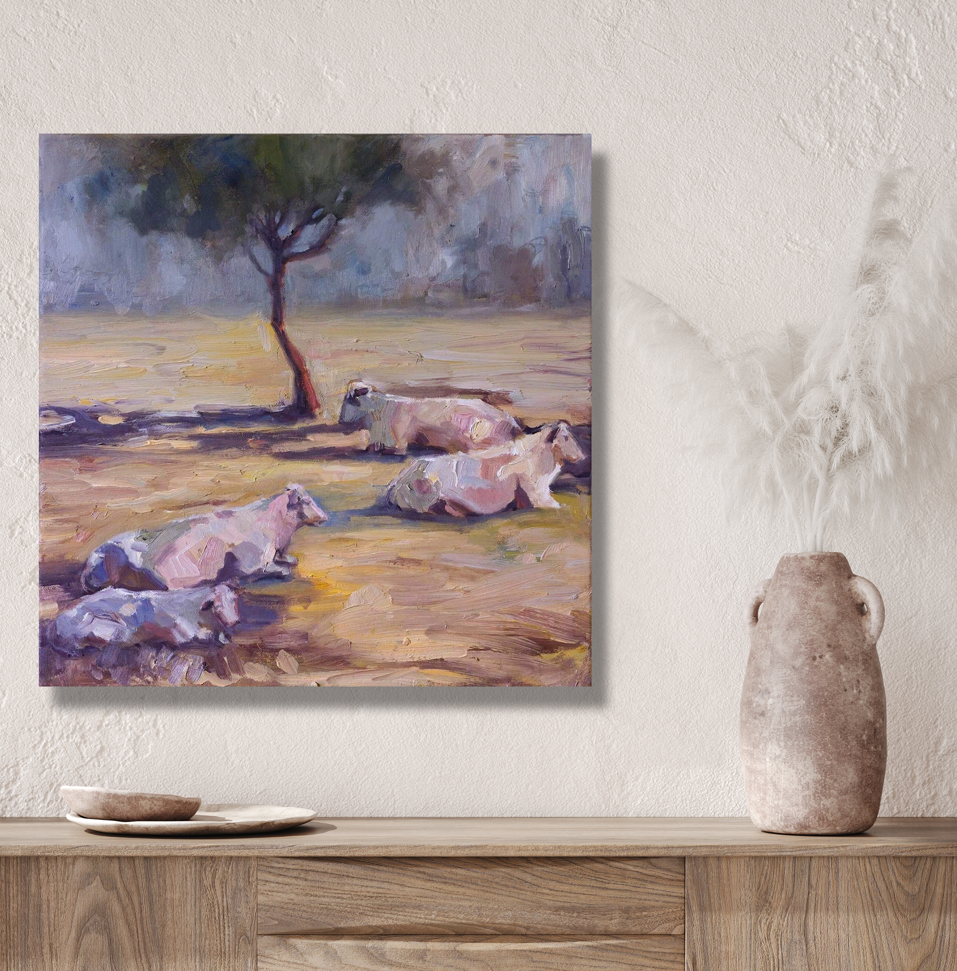 Resting Cows Artist Enhanced Canvas Print by John Beard Collection - product image 3 for Resin Society