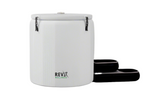 White cylindrical inflatable barrel with black inflatable steps attached, featuring small silver valves and the RevX Wellness logo on the front