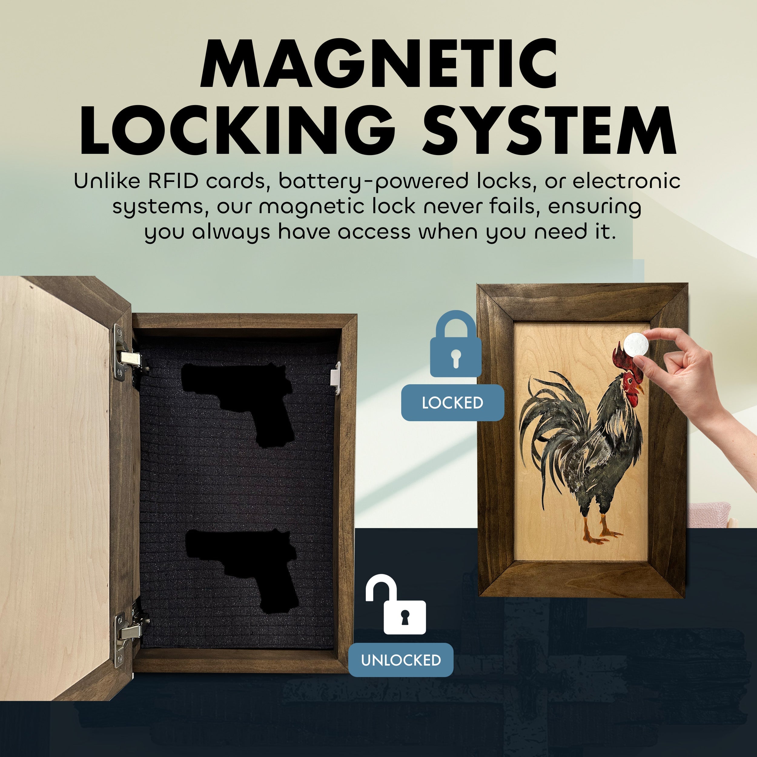 Farmhouse Rooster Gun Concealment Furniture by Bellewood Designs - product image 4 for Resin Society
