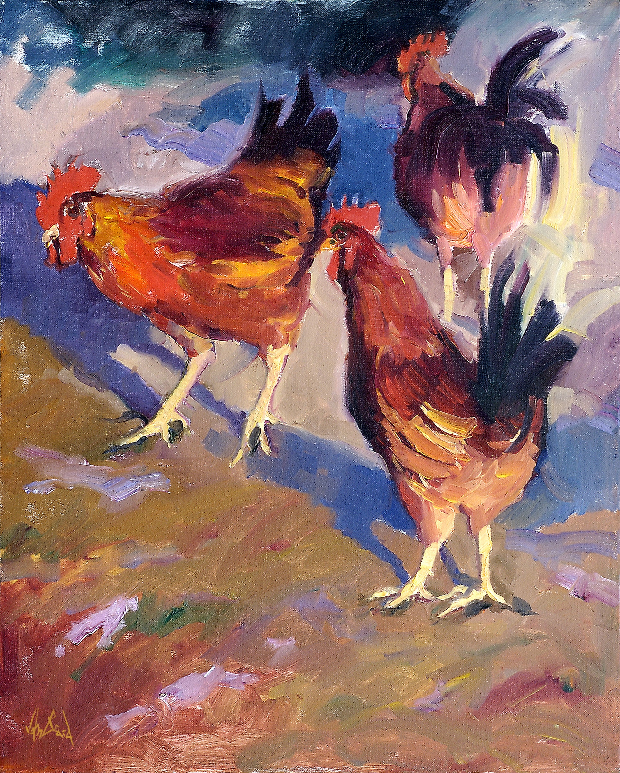 Roosters Artist Enhanced Canvas Print by John Beard Collection - main product image for Resin Society