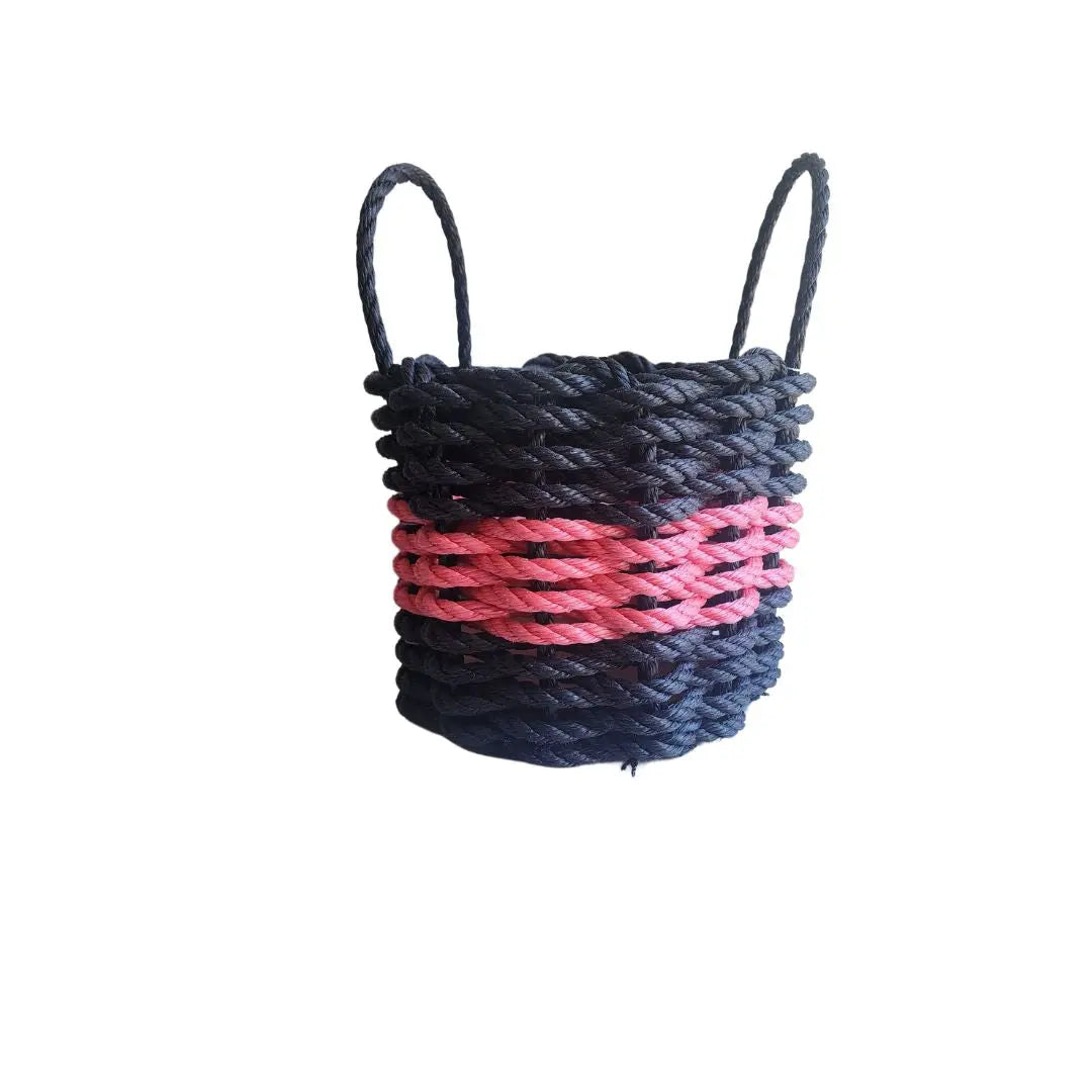 Handmade black and pink rope storage basket by Little Salty Rope