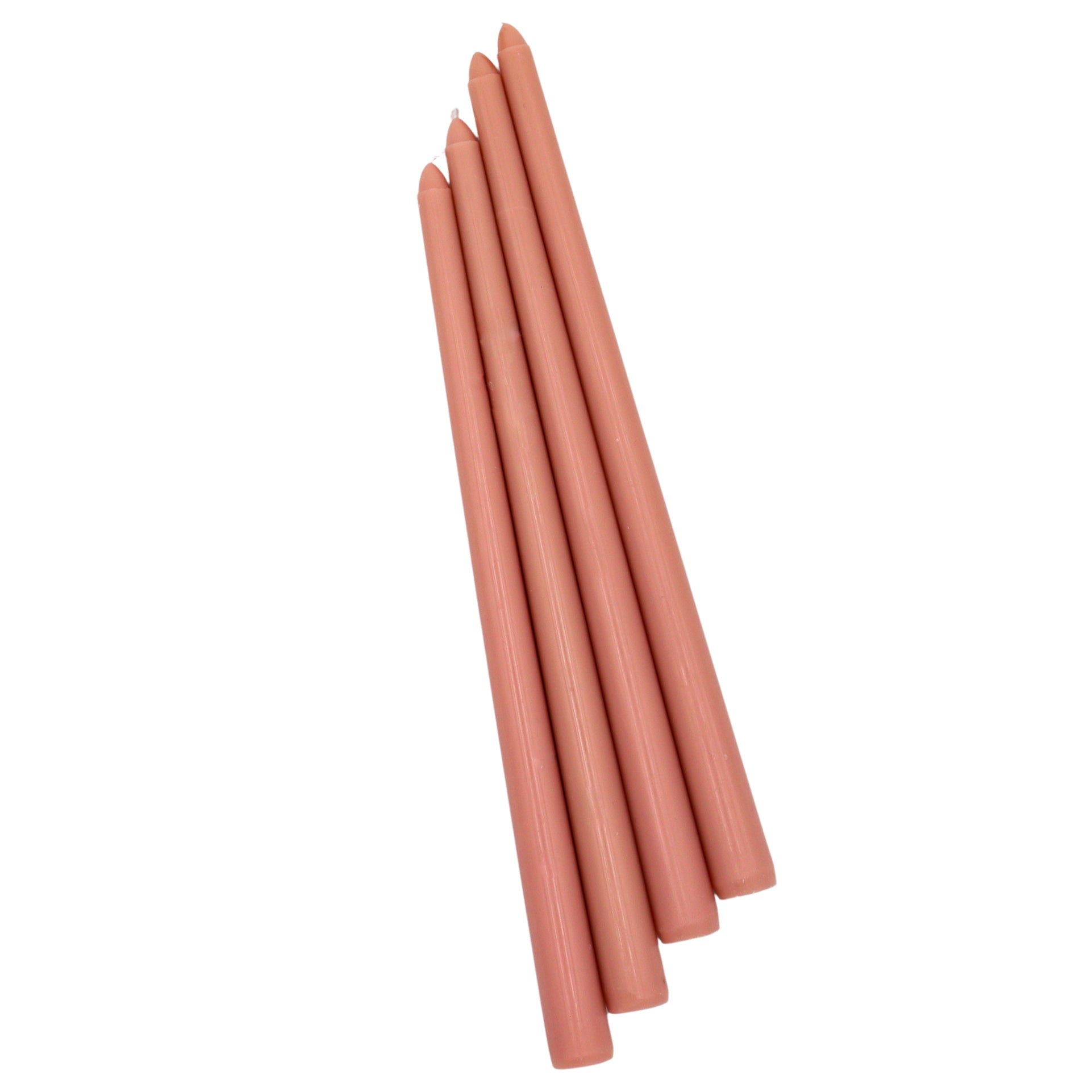 Four pale pink extra tall taper candles in a pack, shown upright on a neutral white surface.