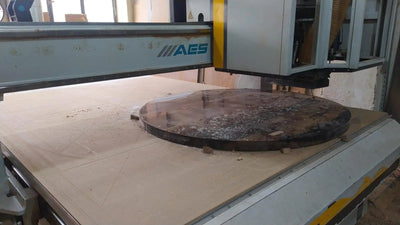 Custom round epoxy resin walnut dining table with wood and metal base