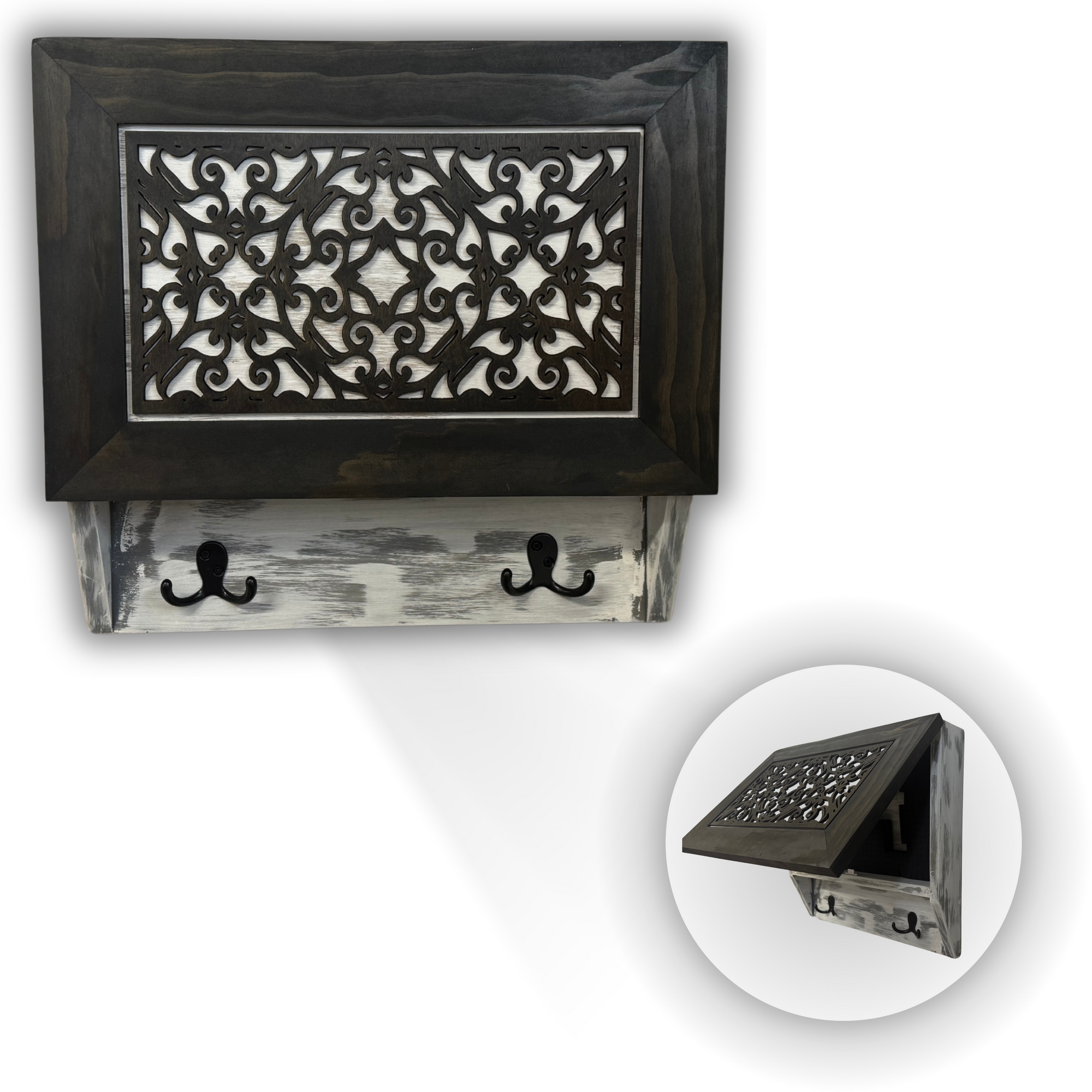 Rustic Diamond Hidden Gun Cabinet – Ornate Concealment Coat Rack by Bellewood Designs - main product image for Resin Society