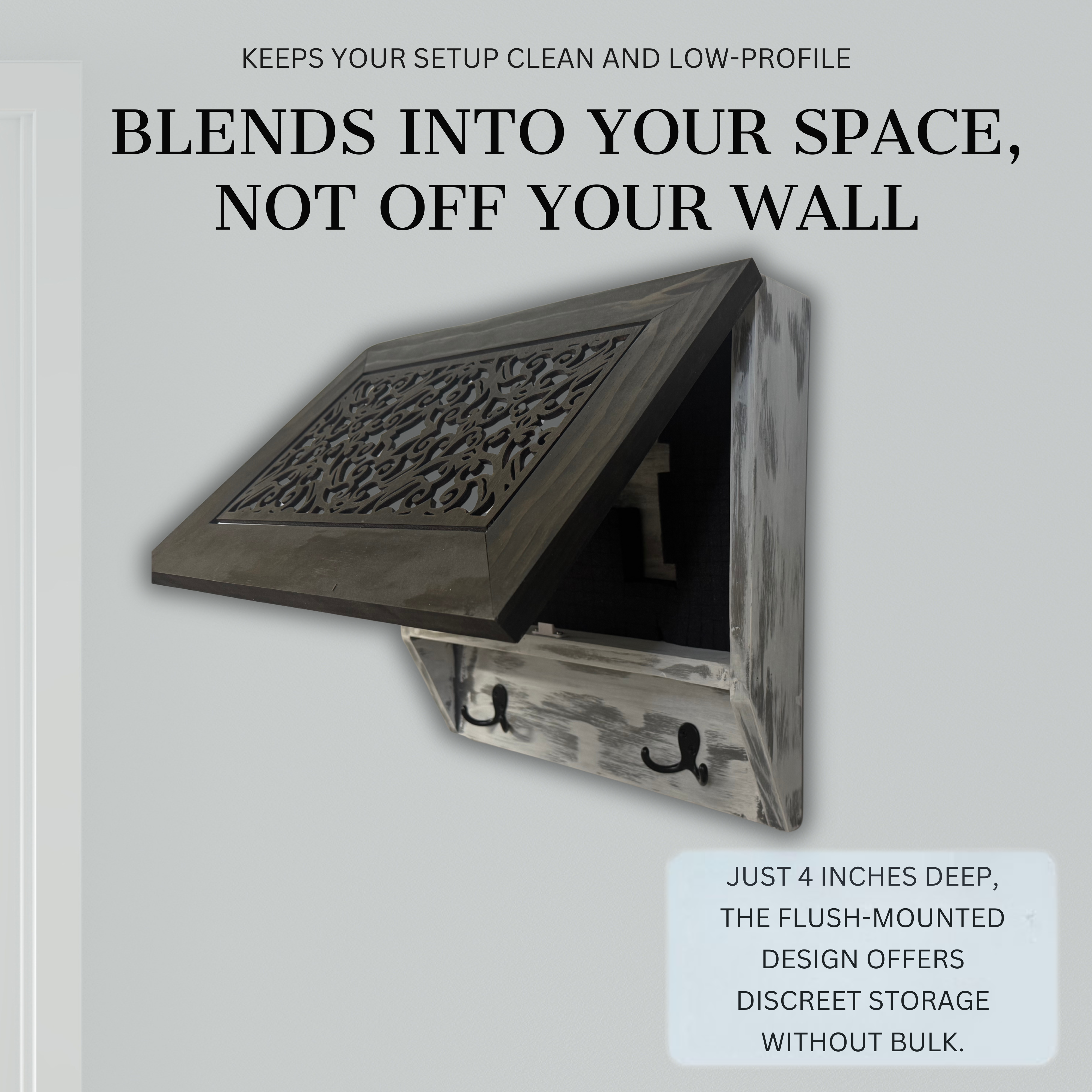 Rustic Diamond Hidden Gun Cabinet – Ornate Concealment Coat Rack by Bellewood Designs - product image 5 for Resin Society