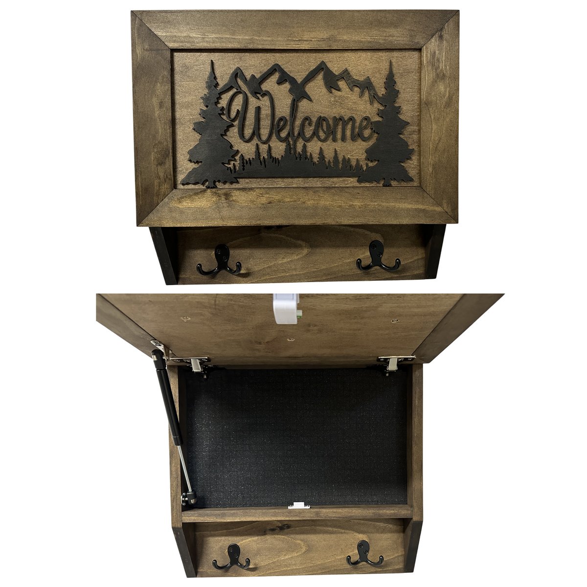 Rustic Mountain Welcome Wall-Mounted Gun Cabinet – Concealed Lockable by Bellewood Designs - main product image for Resin Society