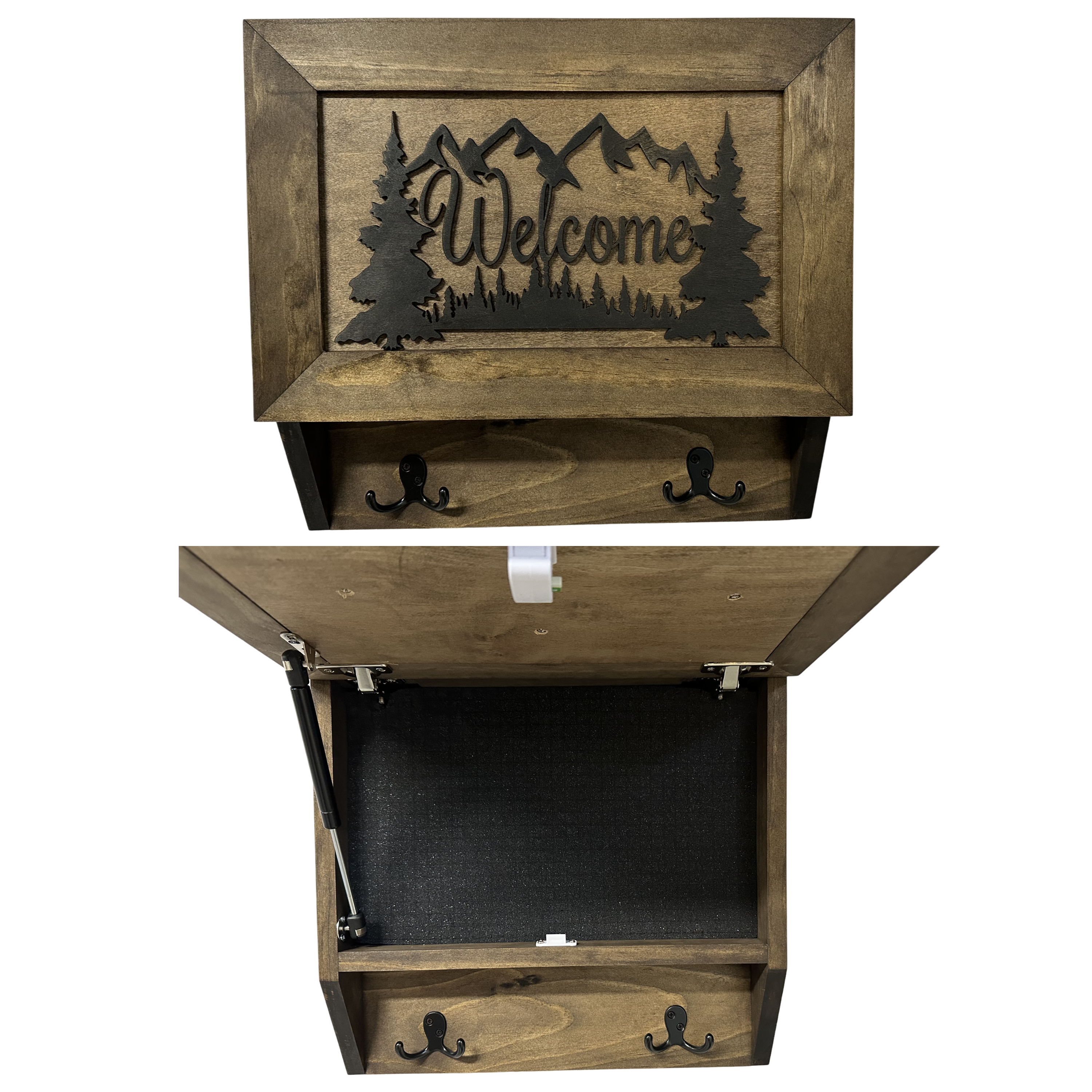Rustic Mountain Welcome Wall-Mounted Gun Cabinet – Concealed Lockable by Bellewood Designs - main product image for Resin Society