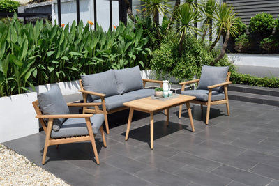 Eve FSC Teak Outdoor Conversation Set with Cushions by LifestyleGarden US - main product image for Resin Society