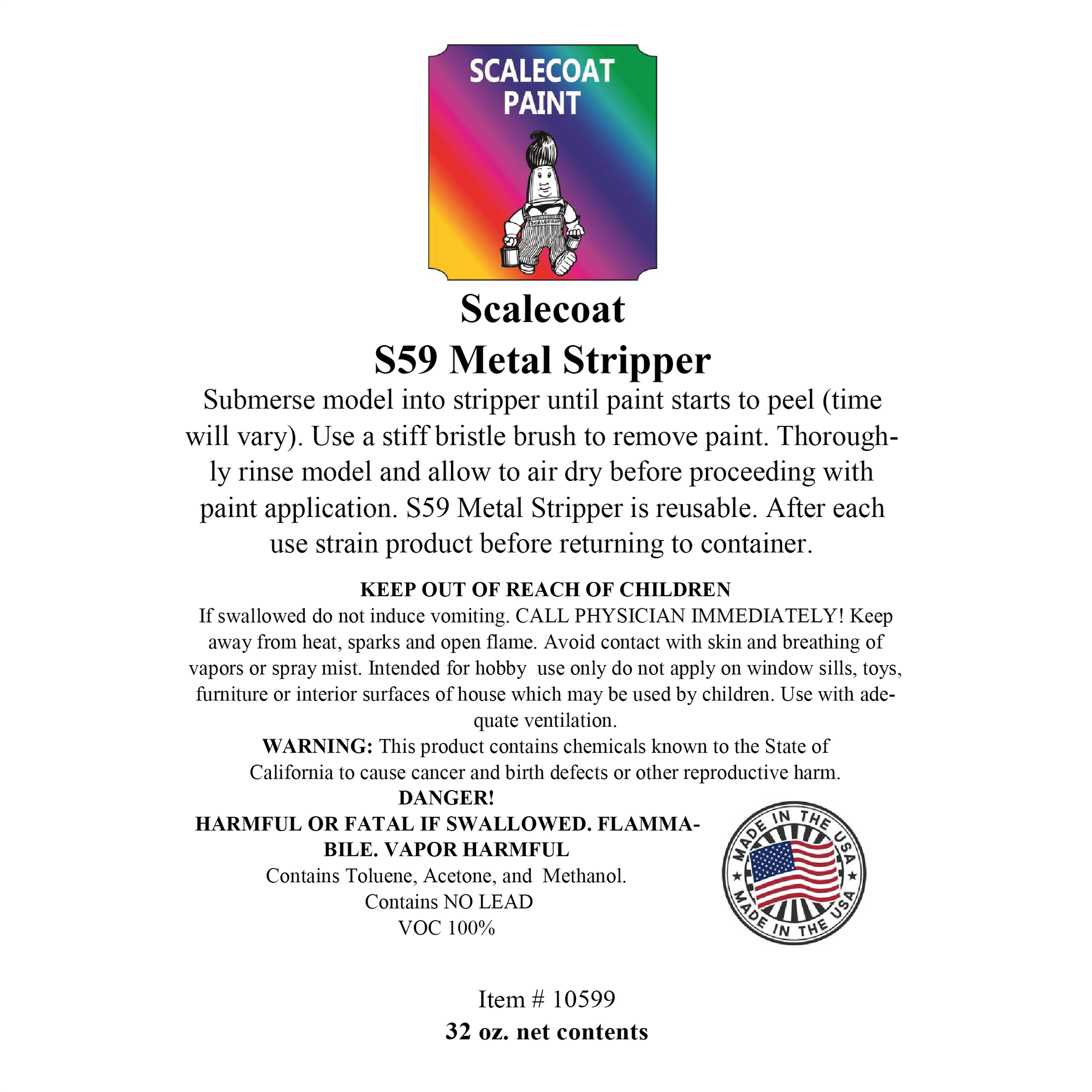 Scalecoat Metal Stripper Paint Remover 32oz Can with label and brush on rustic wood surface