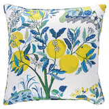 Outdoor Schumacher Citrus Garden Pillow Cover in Pool showing citrus pattern and ivory back