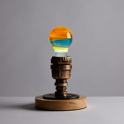 EP Light Solar System Resin Table Lamp in Modern and Vintage styles showing resin bulb and wooden bases