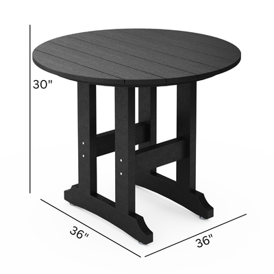 SoPoly 36 inch round outdoor dining table in multiple colors including Black, Destin White, Tybee Sand, and Heron Gray