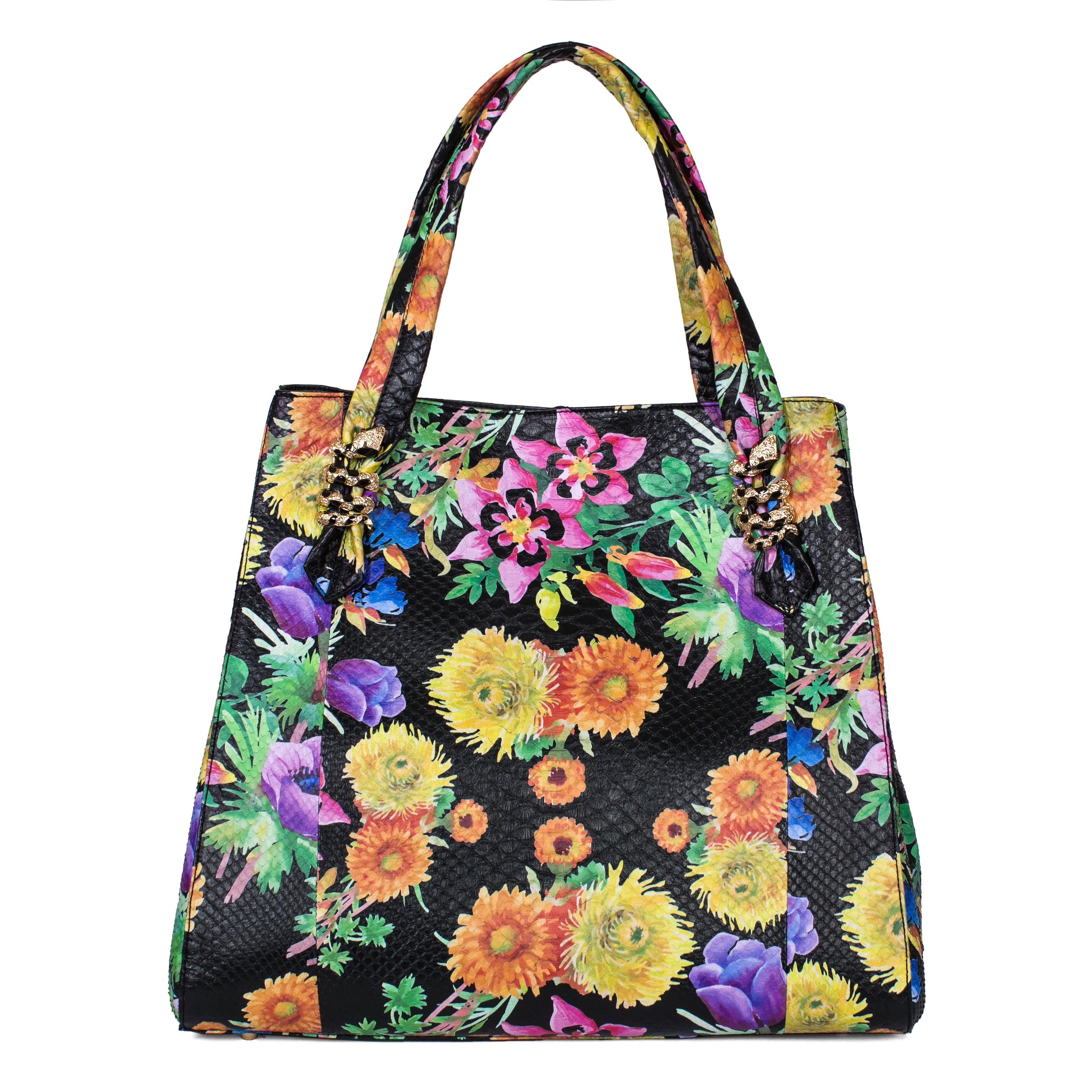 Large Floral Python Bag with Gold Snake Accessories by Allysa Payne Beverly Hills - main product image for Resin Society