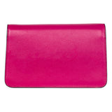 Bright fuchsia smooth leather clutch purse shown flat with subtle stitching along edges and rounded corners against white background.
