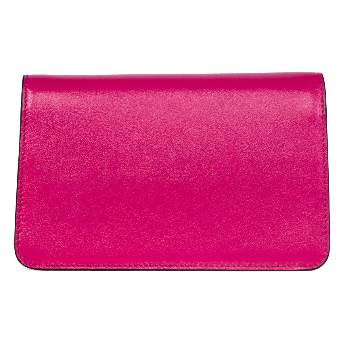 Bright fuchsia smooth leather clutch purse shown flat with subtle stitching along edges and rounded corners against white background.