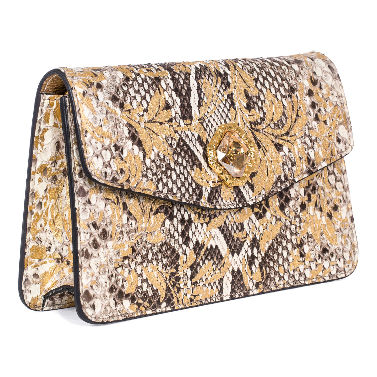 Arabesque Python Clutch With Custom Swarovski Stone by Allysa Payne Beverly Hills - main product image for Resin Society