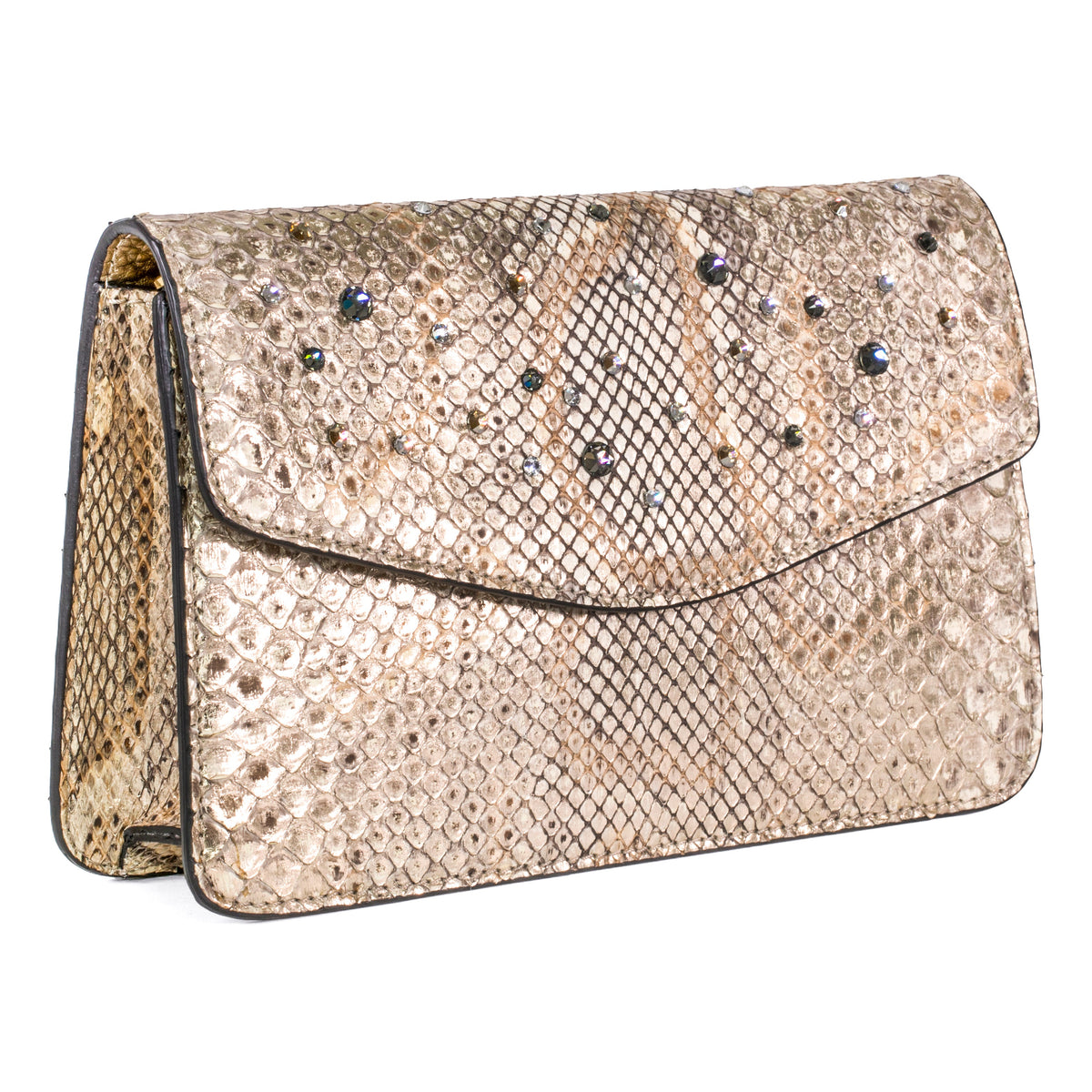 Silver and Gold Python Clutch With Swarovski Crystals by Allysa Payne Beverly Hills - main product image for Resin Society