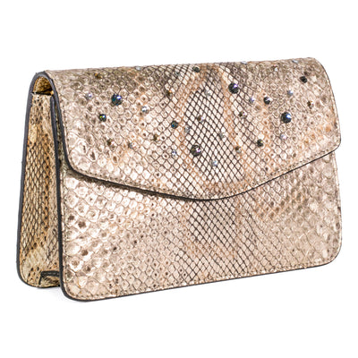 Silver and Gold Python Clutch With Swarovski Crystals by Allysa Payne Beverly Hills - main product image for Resin Society