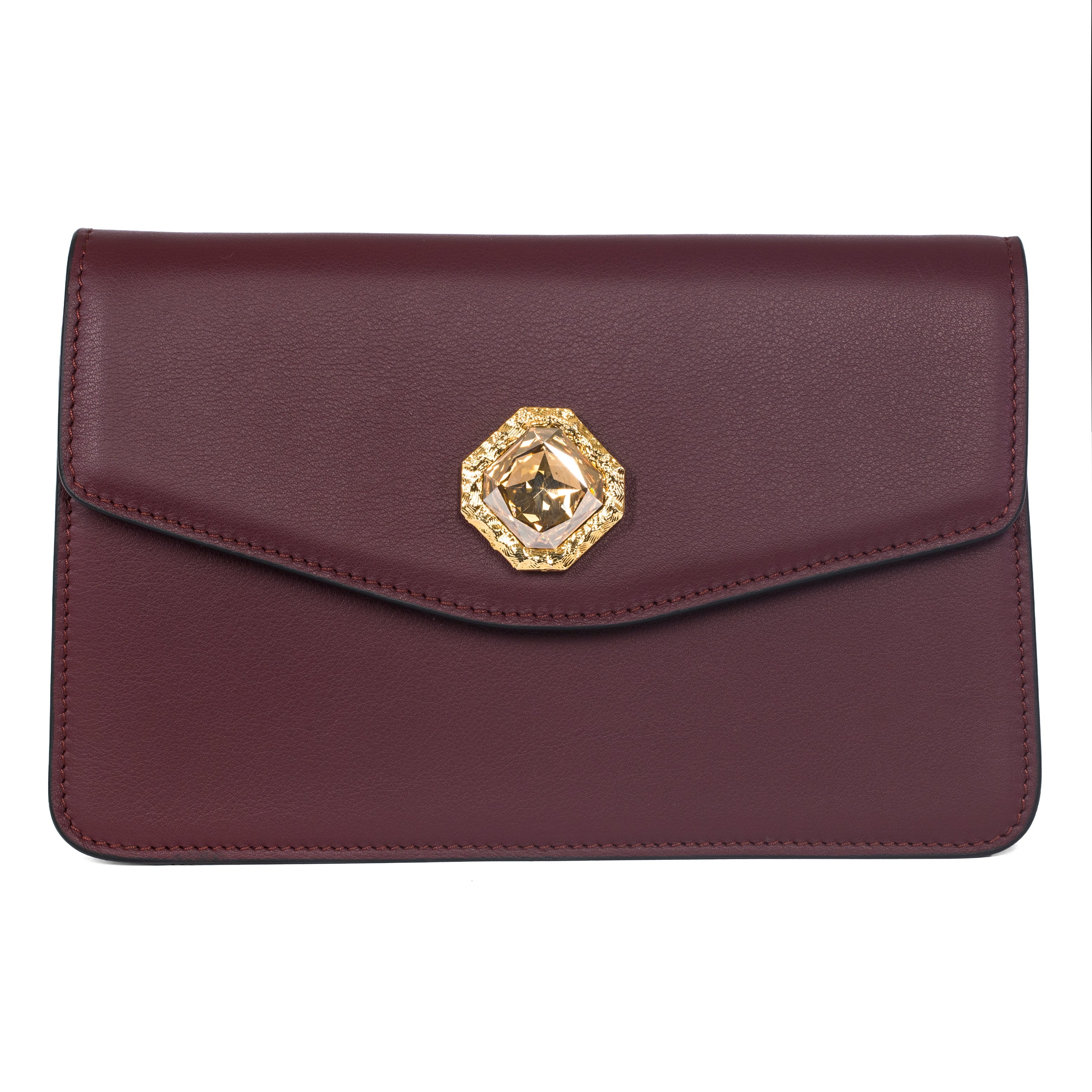 Bordeaux Leather Clutch With Custom Swarovski Stone