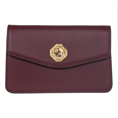 Bordeaux Leather Clutch With Custom Swarovski Stone