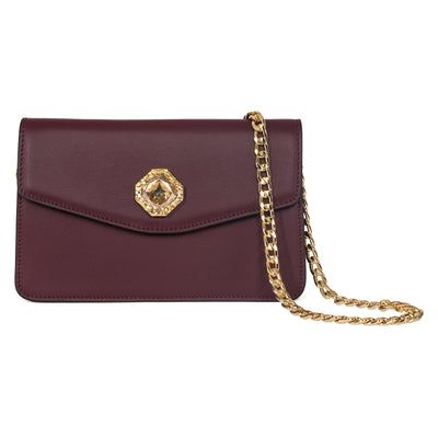 Bordeaux Leather Clutch With Custom Swarovski Stone