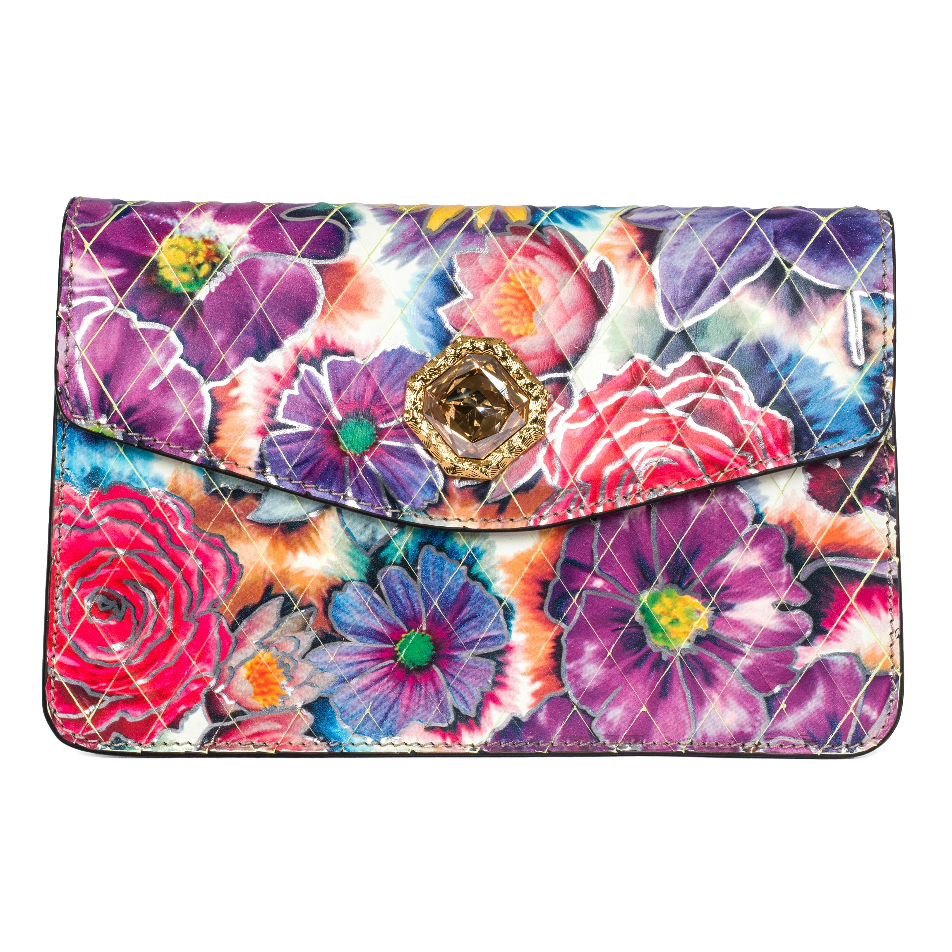 Floral Leather Clutch With Custom Swarovski Stone