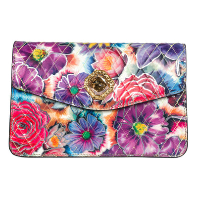 Floral Leather Clutch With Custom Swarovski Stone
